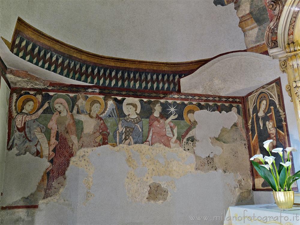 Oropa (Biella, Italy) - Fourteenth-century frescoes on the left wall of the Shrine of St. Eusebius in the Sanctuary of Oropa